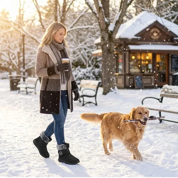 Women’s Faux Fur Lined Winter Snow Boots Black Waterproof Cozy Warm Size 9 - Picture 13 of 13